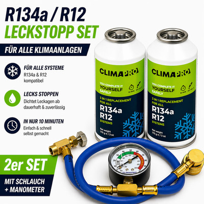Klimaanlage Füllset 2x  R134a R12   3in1 Gas + Öl + Dichtung + Füllschlauch
