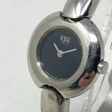 ESQ Swiss by Movado Watch Women 26mm Silver Tone Black Dial WR New Battery 6.5"