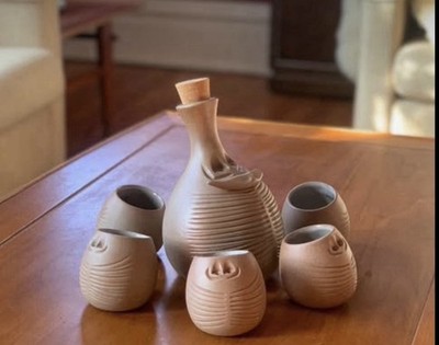 VTG Robert Maxwell Beastie Critter Sake Set Signed MCM Studio Pottery Pair 1960s