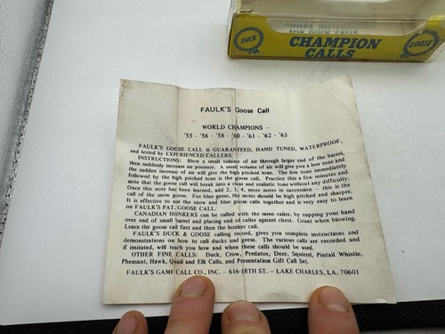 Vintage Faulk's Goose Call Lake Charles, LA NOS New Open Box NOB - Picture 8 of 8