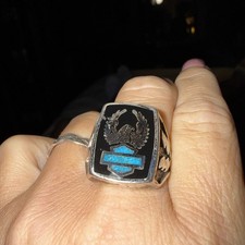 LOGO VINTAGE ARGENT STERLING TURQUOISE HARLEY DAVIDSON EAGLE V TWIN taille 12