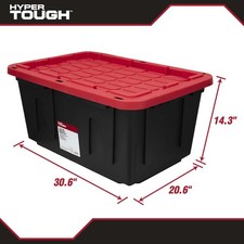 27 Gallon L Storage Bin with Snap Lid, Black  Red, Heavy Duty Plastic container