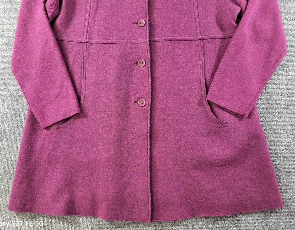 Eileen Fisher длинный кардиган свитер женщин XL фиолетовый круглый вырез шерсти мериноса - Изображение 3 из 4