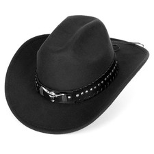 Felt Fedora Western Cowboy Hat for Women Men with Longhorn-Bull-Buckle-Belt R...