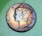1944 S Silver Mercury Dime, Colorful Rainbow Album Toning--See Video