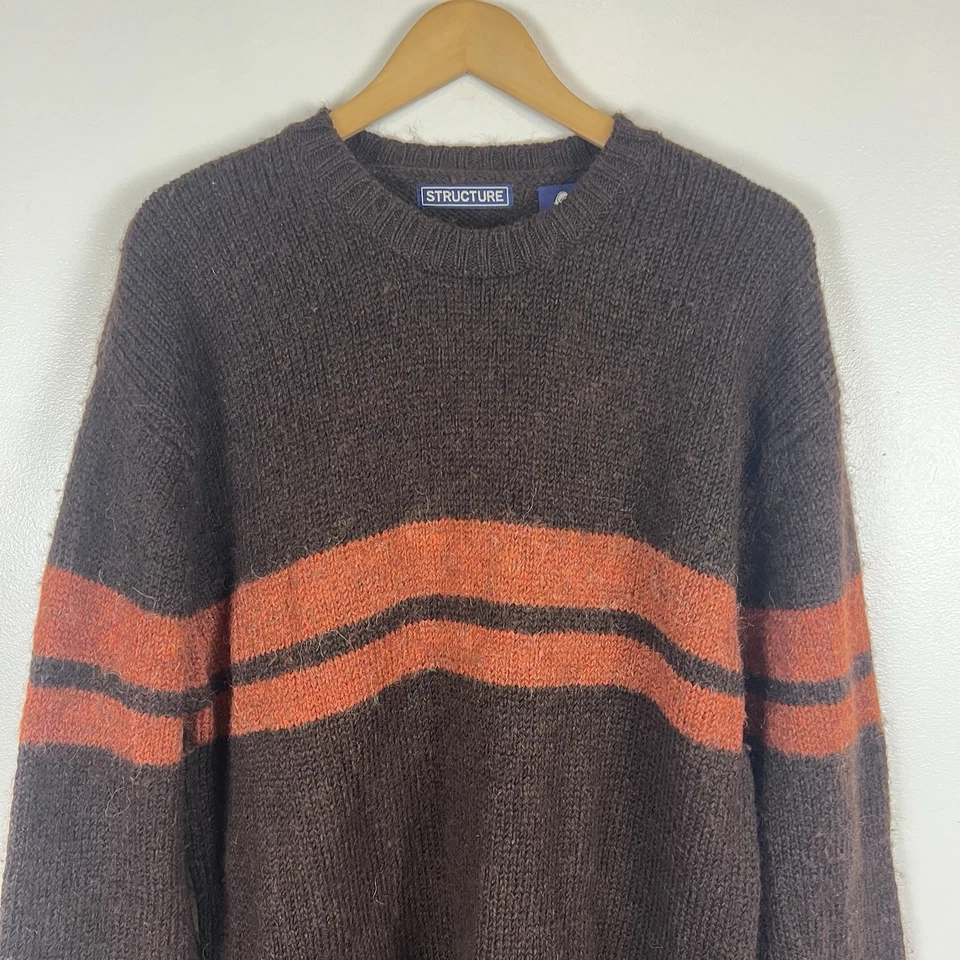Vintage Structure Wool Sweater sz L Brown Orange Stripe Grunge Kurt Cobain Baggy - Image 2 of 4