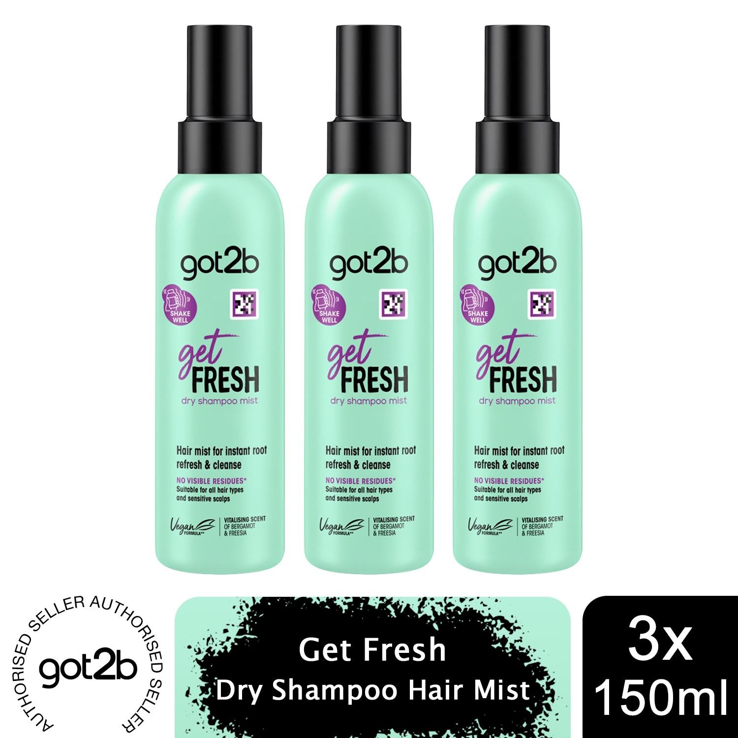 Got2b Dry Shampoo get Fresh Mist 150ml Instant Freshness, 3 Pack