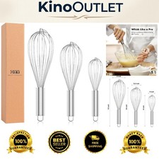 304 Stainless Steel Whisk Set - 8", 10", 12" - Dishwasher Safe  Rustproof