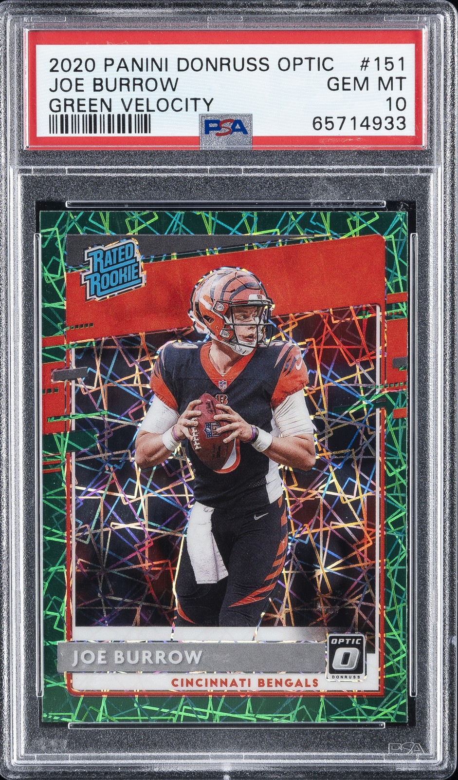 2020 PANINI DONRUSS OPTIC GREEN VELOCITY #151 JOE BURROW ROOKIE RC PSA 10