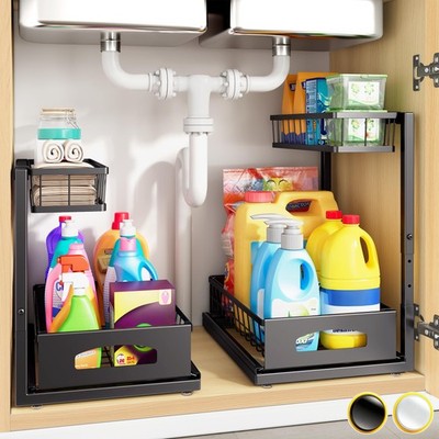 Under Sink Organizer, 2 Pack Cabinet Organizer for Kitchen, Height Adjustable...