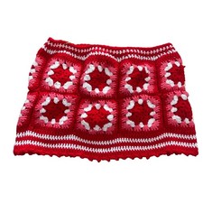 Handmade Crochet Granny Square Mini Skirt Red Pink White Boho Festival Retro M