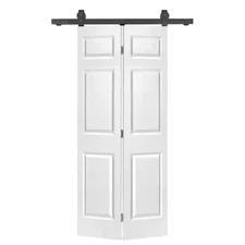 36 In. X 80 In. 6-Panel Primed MDF Composite Bi-Fold Barn Door with Sliding H...