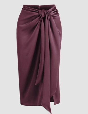Missguided Wine Satin Twist Side Midi Skirt Co-ord Size 14 New
