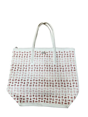 Lacoste Tote Beach Bag Zip Closure Red and White Logo Vinyl