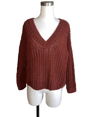 GARAGE Women's Chenille Cropped Pullover Sweater Sz S V-neck Burnt orange 
