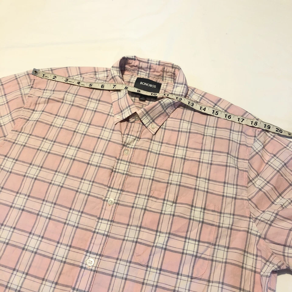 Bonobos Tailored Slim Fit Button Down Pink Gray Plaid Mens Dress Shirt XXL - Image 4 of 4