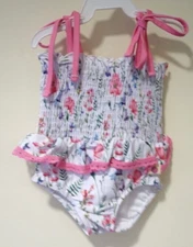 NWT Cheeky Plum Floral Elastice Smocked Bathing Suit Girl's Size 18-24 Months