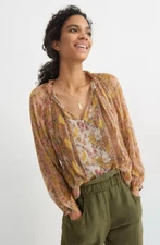 NWT Love The Label Euphoria Peasant Blouse Size Small Taupe Floral Anthropologie