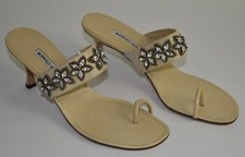  1195 NEW Manolo Blahnik Slides Sandals Mule Jeweled Cream Beige Shoes 39.5