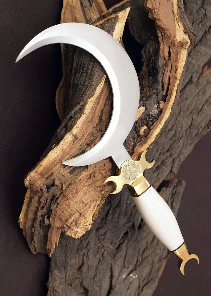 HANDMADE CRESCENT MOON Dagger Ritual Athame Boline Curved Blade| Bone Handle - Image 4 of 4