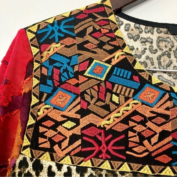 Calessa Patchwork Split V-Neck Ruffled Sleeve Top… - image 4