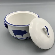 Vtg Country Blue International House Individual Pig Covered Dish w/Lid Farmcore