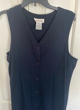 Talbots Navy Blue Dress Full Button Up Front Sleeveless size XL