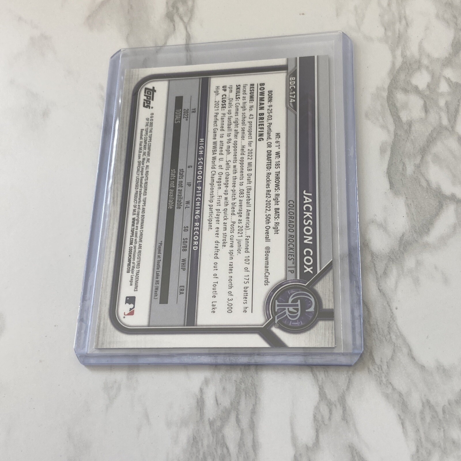 2022 Bowman Draft Chrome Jackson Cox 1st Bowman Sky Blue