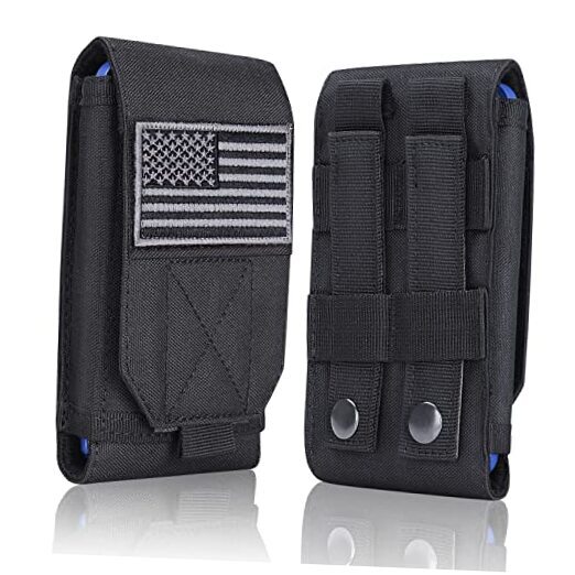 Black Tactical Molle Phone Pouch with Heavy Duty Black Case & Gray Patch  