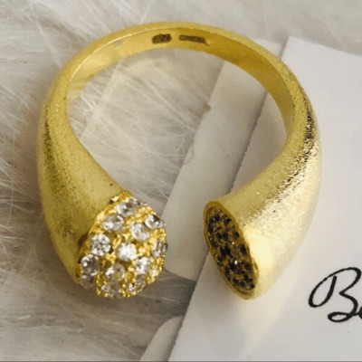 Rivka Friedman 18K Gold Clad Pave CZ Bypass Ring, Gold, Size 7, NWT