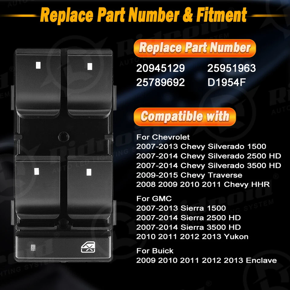 Interruptor de puerta Master Power Window para Chevrolet Silverado 1500 2007-2013 20945129 Foto 4 de 4