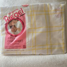 VTG 80s 90s Teddy Bear Balloons Yellow Lines 100 Cotton Fitted Crib Sheet Riegel