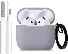 Silicone AirPods 4th Gen Case with Cleaning Kit and Keychain - Gray