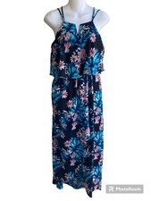Monteau Black Multi Floral Midi Flounce Dress Spaghetti Strap High Low Junior M