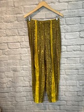 Vintage 80's Sue Wong Yellow Silky Patterned High Waist Tapered Leg Pants Sz L