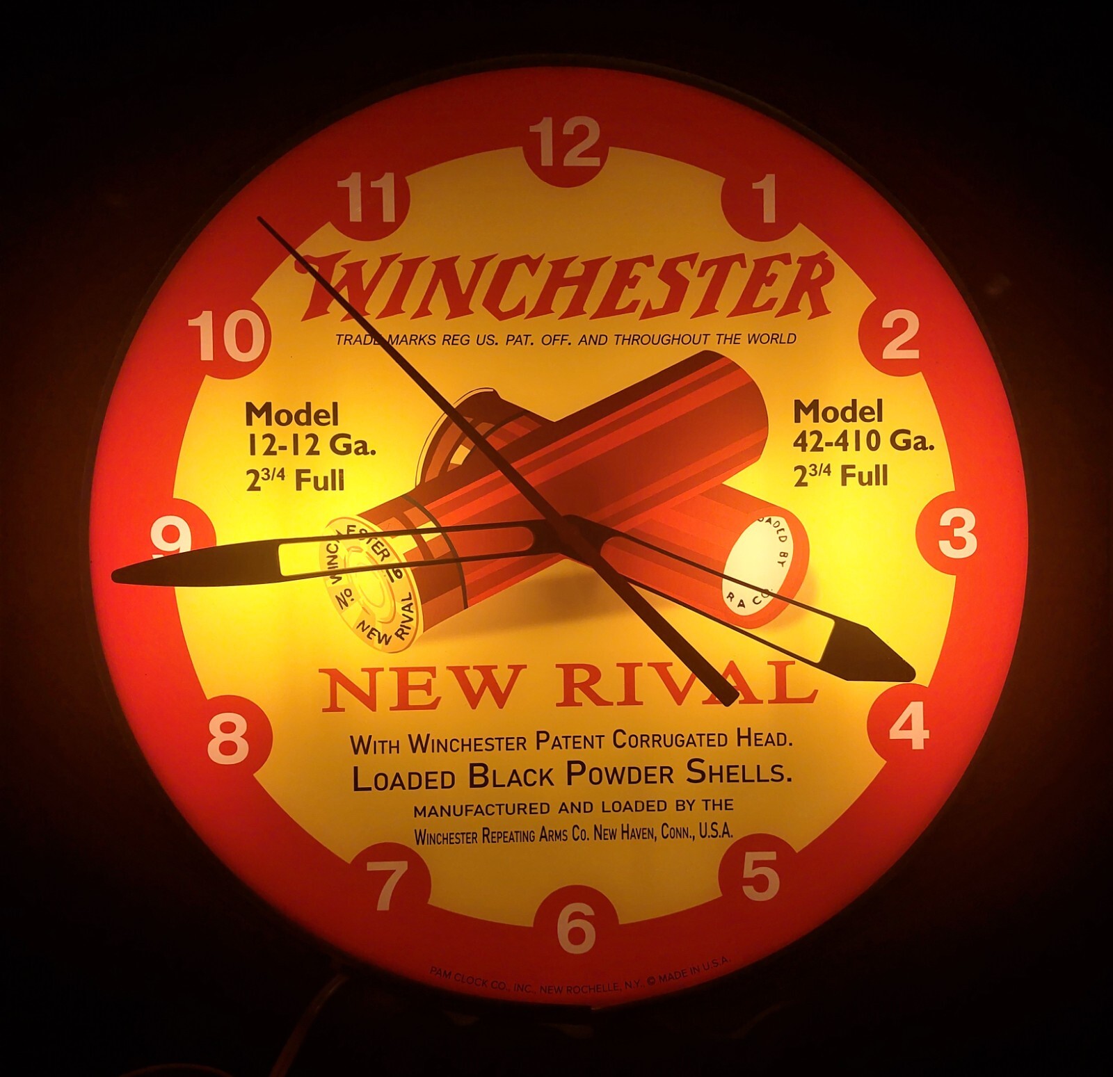 Vintage Rare WINCHESTER NEW RIVAL SHOTGUN SHELLS Lighted PAM CLOCK Sign