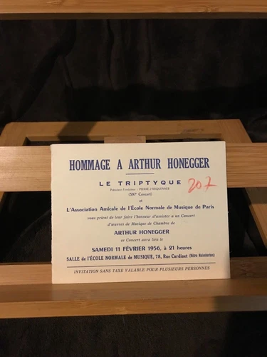 Honegger Concert Program Invitation February 11, 1956 Ecole Normale A. Hoérée