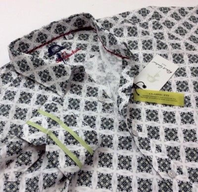Robert Graham Geometric Diamond Patterned Jacquard Royal Sport Shirt Gentleman