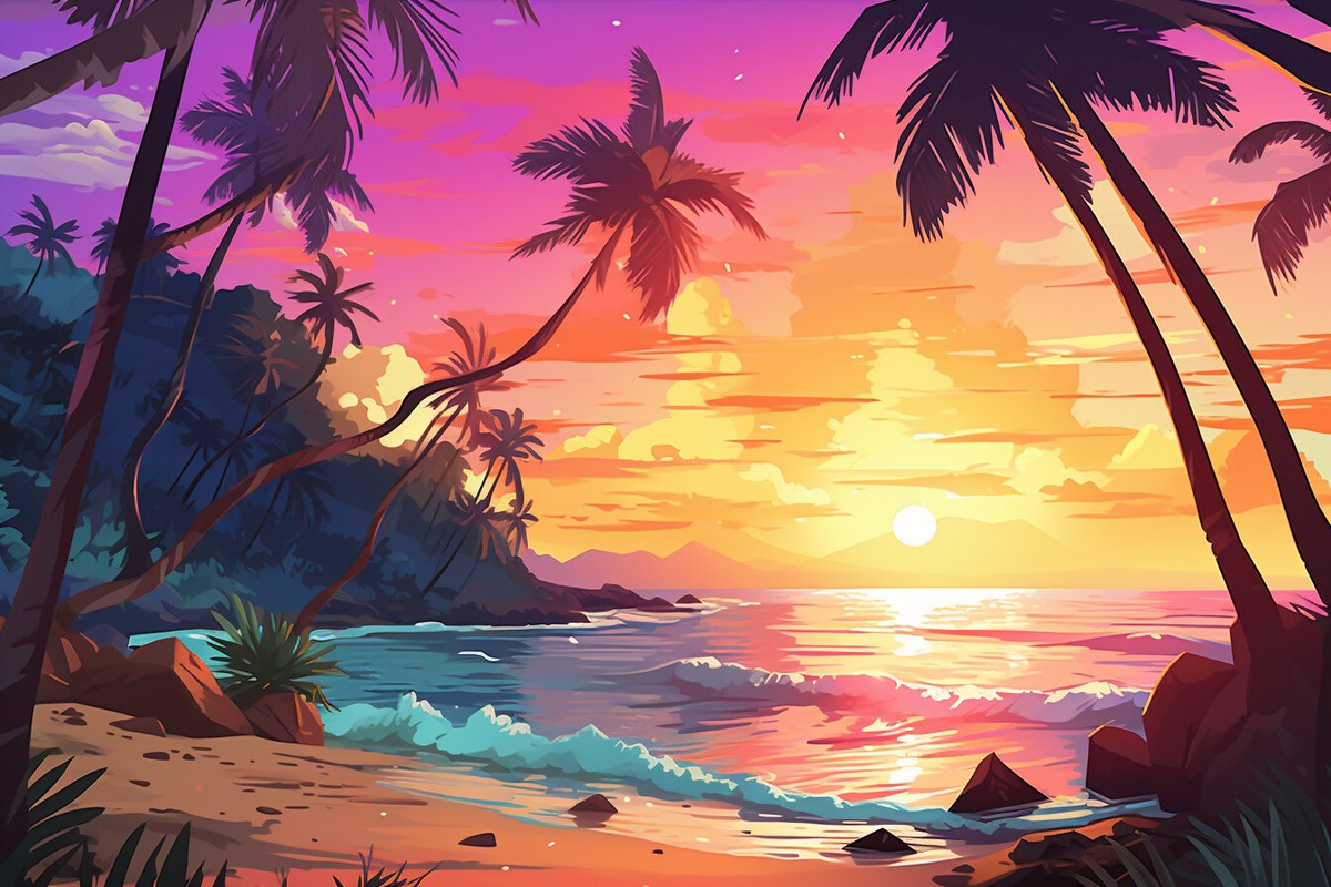 TROPICAL BEACH SUNSET SEA CANVAS PICTURE PRINT WALL ART | eBay UK