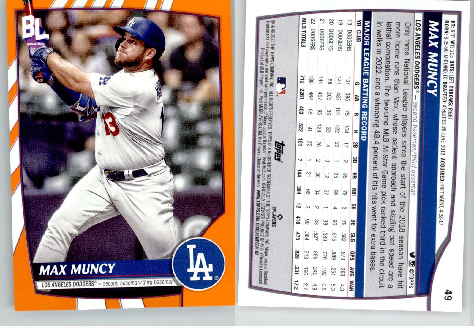 Max Muncy 2023 Topps Big League Orange #49 Dodgers Red Sox