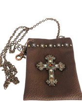 Jeweled Cross Body Brown Metal Bag Chain Rhin...