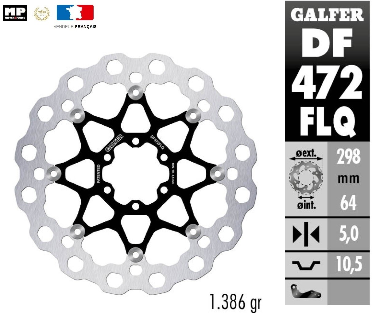 Disque frein avant flottant Wave Ø298 Galfer pour Cagiva V-Raptor 1000