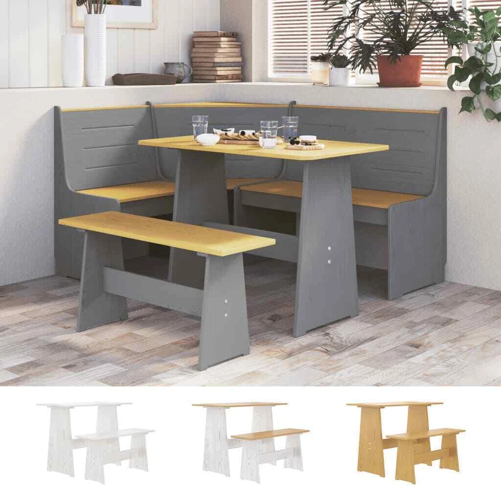 Solid Wood Pine Dining Table with Bench Dinner Table Seat Multi Colours vidaXL