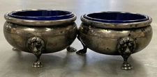 Baldwin Miller Sterling Silver Vintage Salt Cellars With Blue Inserts