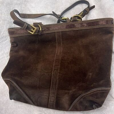 COACH #10442 Retired Beaded, Brown, suede bag with zip closure | eBay