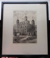 Antique Etching Tower of London, The White Tower, Catty and Dobson, framed