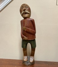 Vintage Carved Figure Hand Painted Primitive Folk Art Sculpture Old European Man