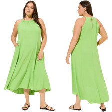 Torrid Tea Length Vacation Silk Halter Hi-Low Dress Women's 4 Greenery Midi NWT