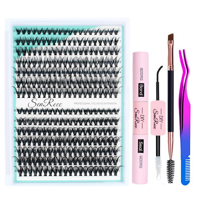 DIY Eyelash Extension Kit 30D+40D 280Pcs Individual Lashes Cluster D Curl 9-16Mm