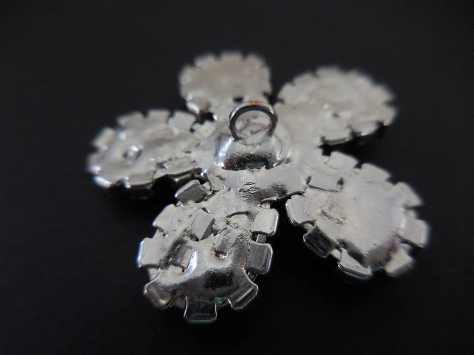 Vintage Flower Button Rhinestone Silver Tone 1 1/4 inch Wedding - Image 2 of 3